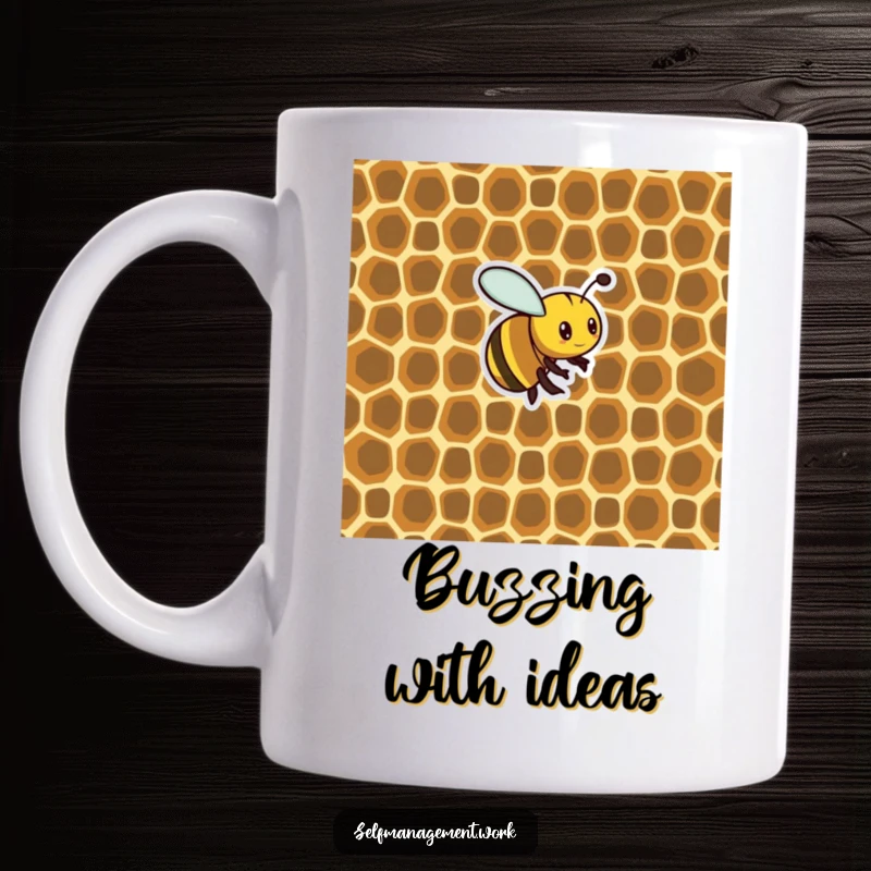 Funny Mug: Busy bee meticulously creating a perfectly organized honeycomb structure, showcasing dedication and humor for gift-givers.