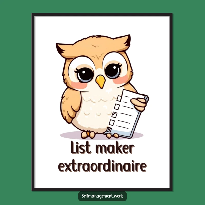 Funny Owl Art Print: Calm Bird Checking Tasks, Digital Download for Humorous Decor