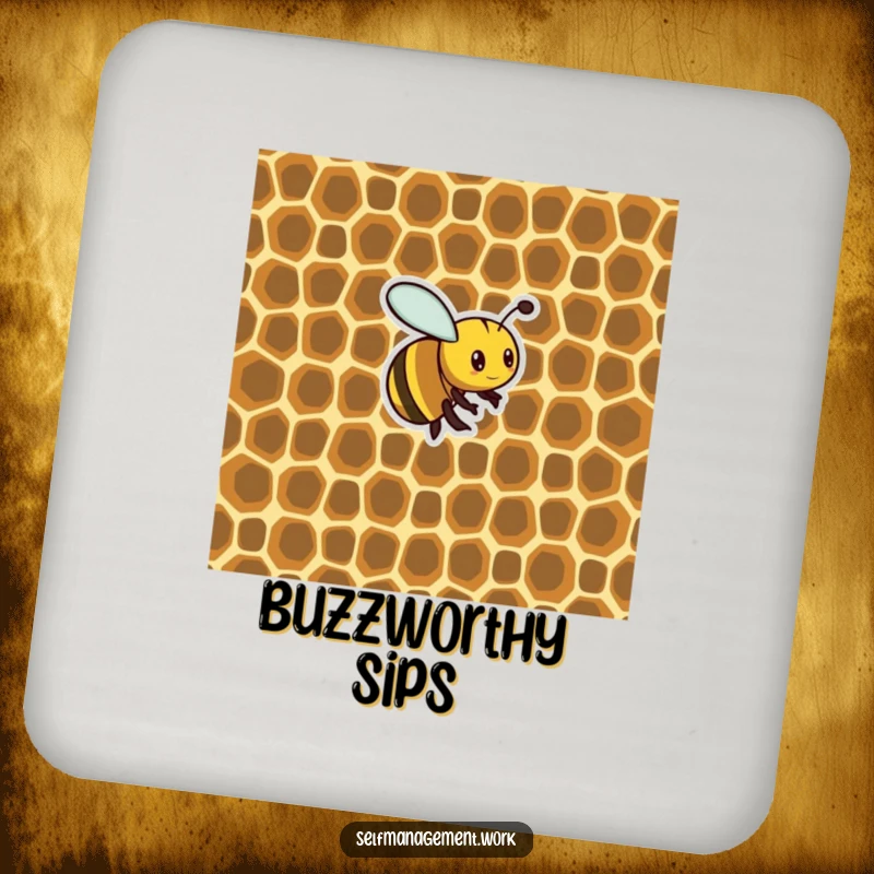 Funny Coaster: Busy bee crafting a perfectly organized honeycomb, providing humorous protection and a touch of orderly art.