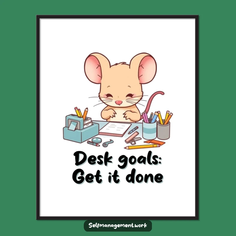 Funny Free Printable Wall Art: Mouse Decorating Desk, Hilarious Downloadable Art