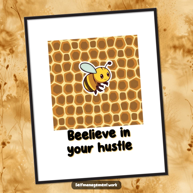 Funny Free Printable Wall Art: Busy bee creating a highly organized honeycomb with perfect cells, adding humorous and organized decor.