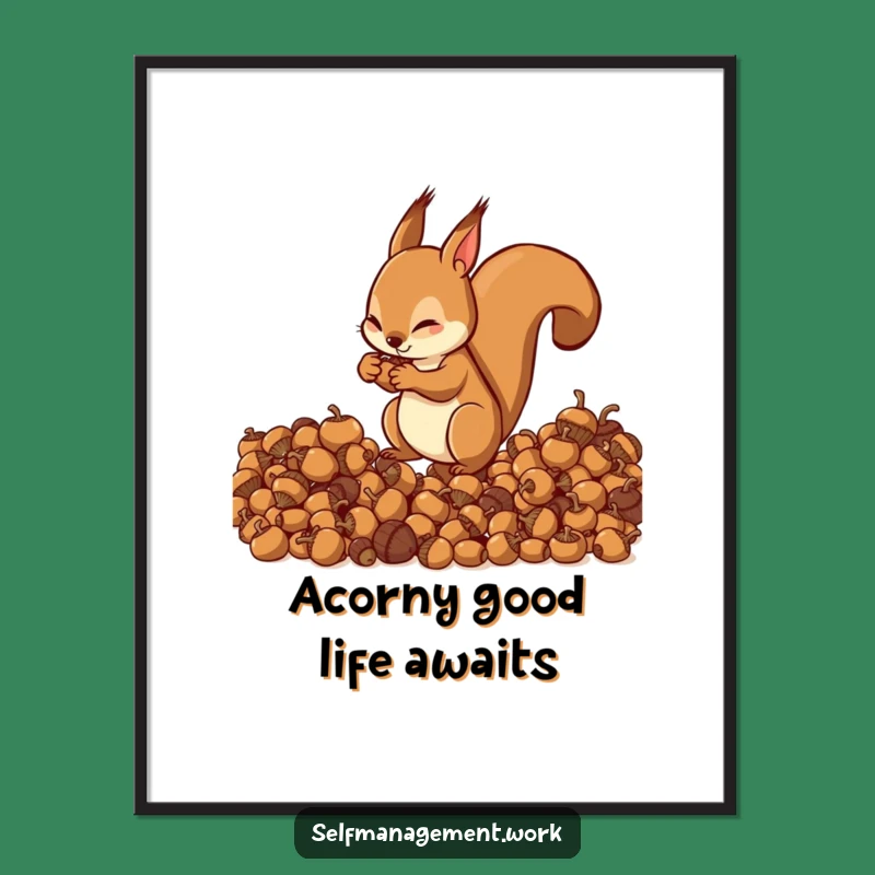 Funny Free Printable Wall Art: Squirrel Organizing Acorns, Quirky Downloadable Decor