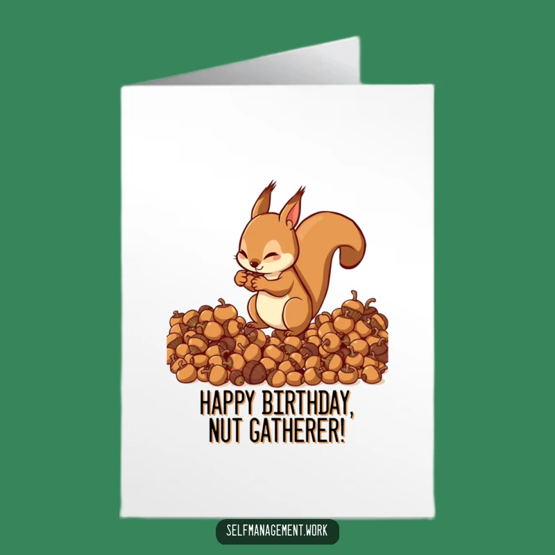 Free Printable Birthday Card: Squirrel Organizing Acorns, Festive Downloadable Gift